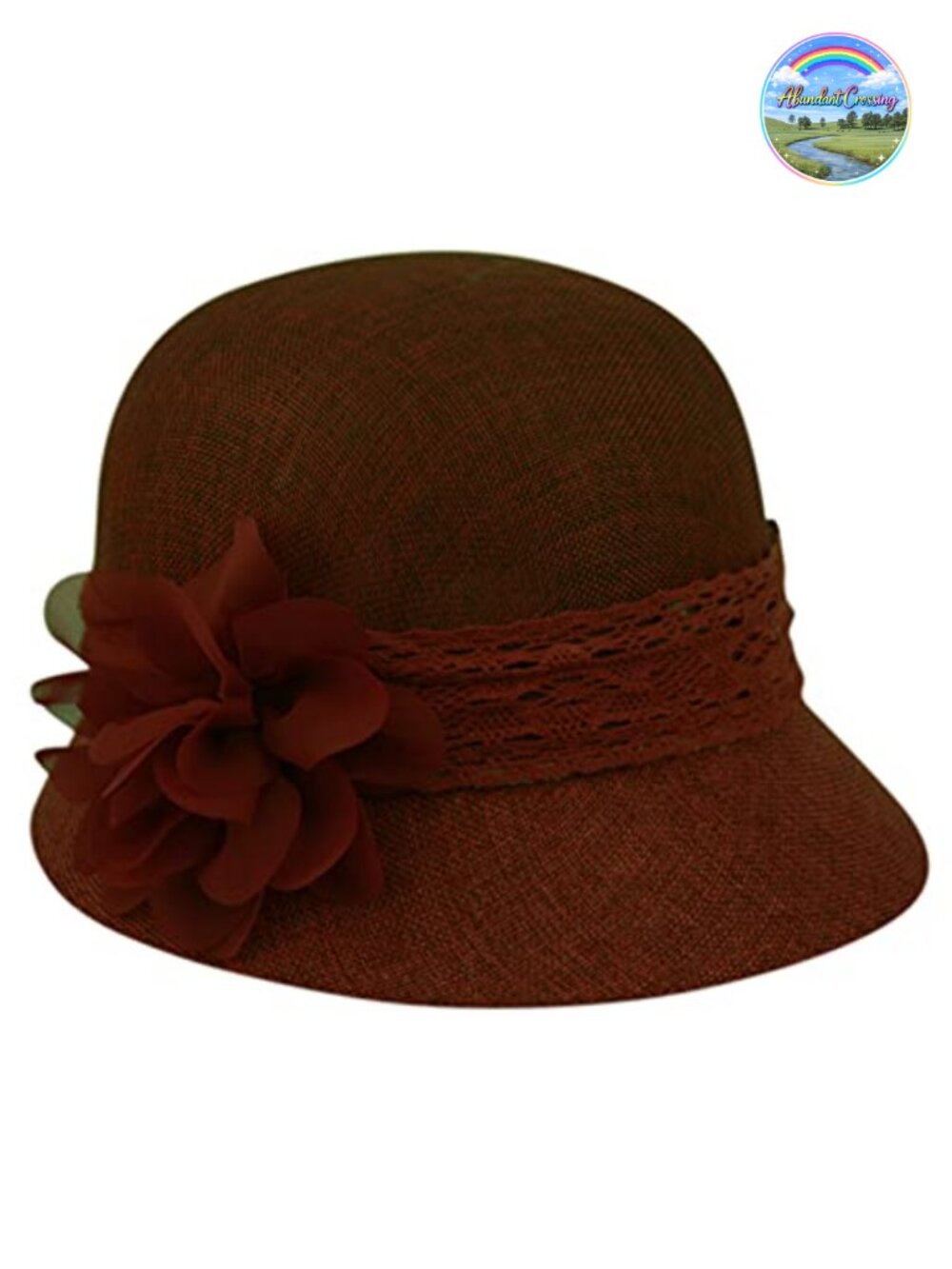Womens Gatsby Linen Cloche Hat with Lace Band & Flower Sun Hat
